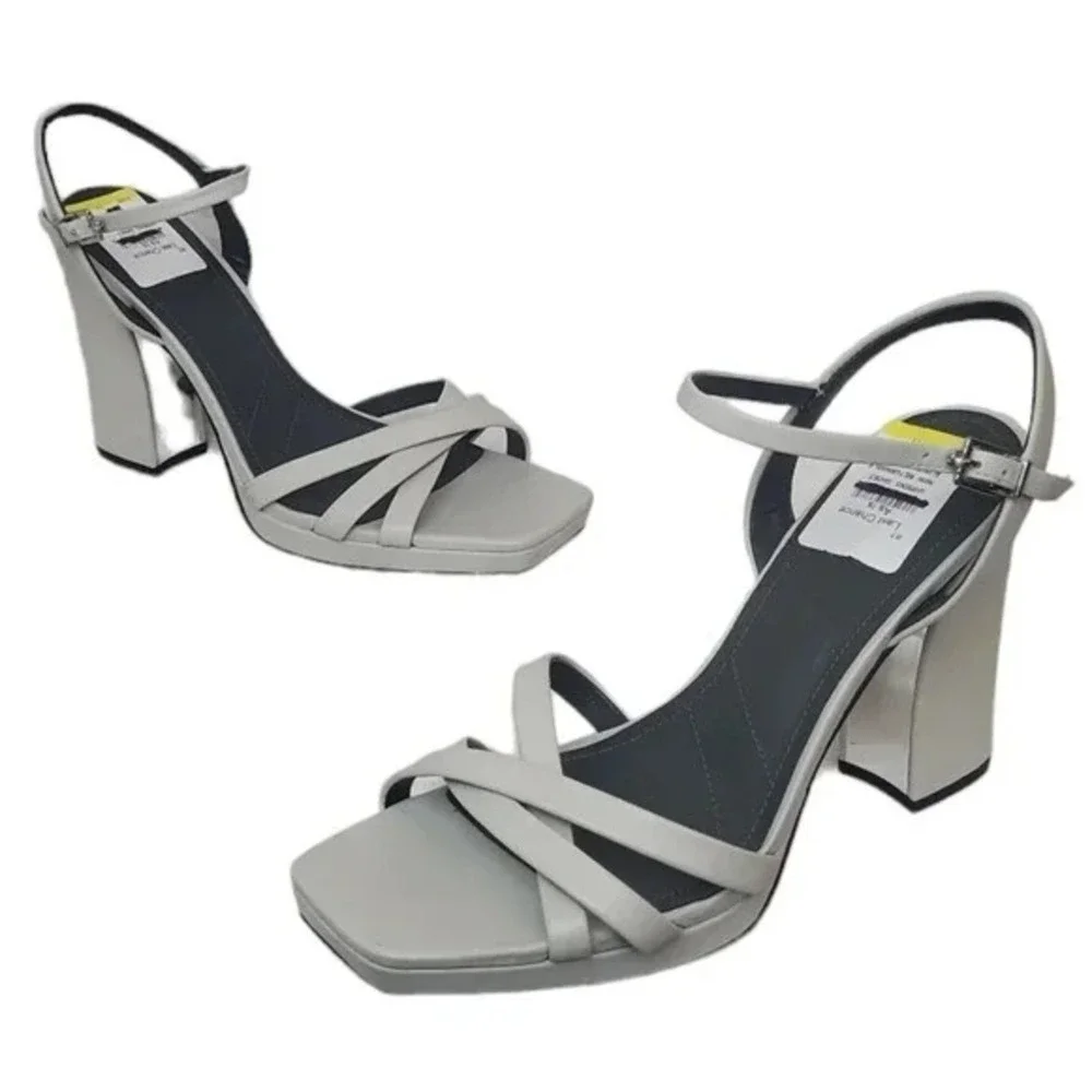 Womens Franco Sarto Damalis Gray Leather Platform Block Heels Size 6 M GUC
